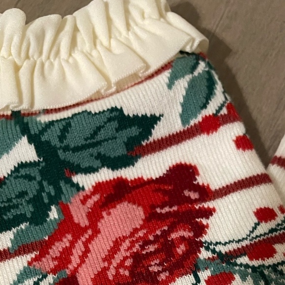 RuffleButts Girls Footless Ruffled Tights floral striped white burgundy - Picture 3 of 5